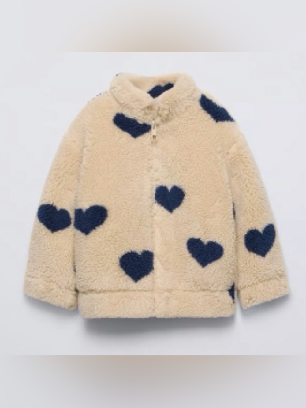 Zara Cream Sherpa Jacket with Navy Heart Accents